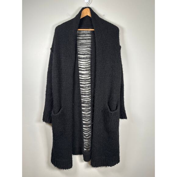 Current/Elliott Long Slash Pocket Alpaca Open Cardigan Women Size Medium Black - Picture 2 of 10